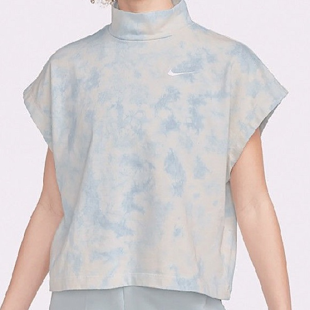 Nike tie dye boxy mock neck top blue L - Picture 1 of 10